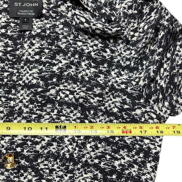 St John Jared Tweed Print Silk Shirtdress Size 4 Midi Goldtone Buttons - Picture 11 of 16